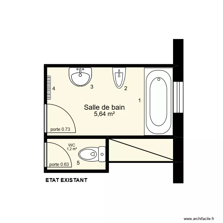 Antigny &agrave; Yzeures Existant. Plan de 3  et 8 m²