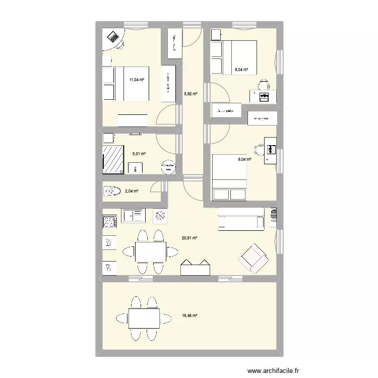 70 M2 PIECE A VIVRE 20M2. Plan de 8  et 82 m²