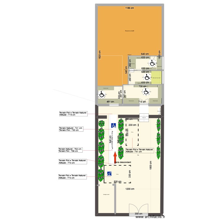 Kinklet Altitudes cour exterieure. Plan de 2 pièces et 448 m2