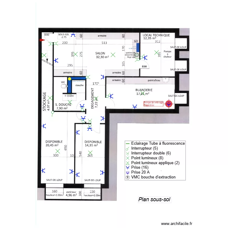 Sous sol villa 2 electricite. Plan de 