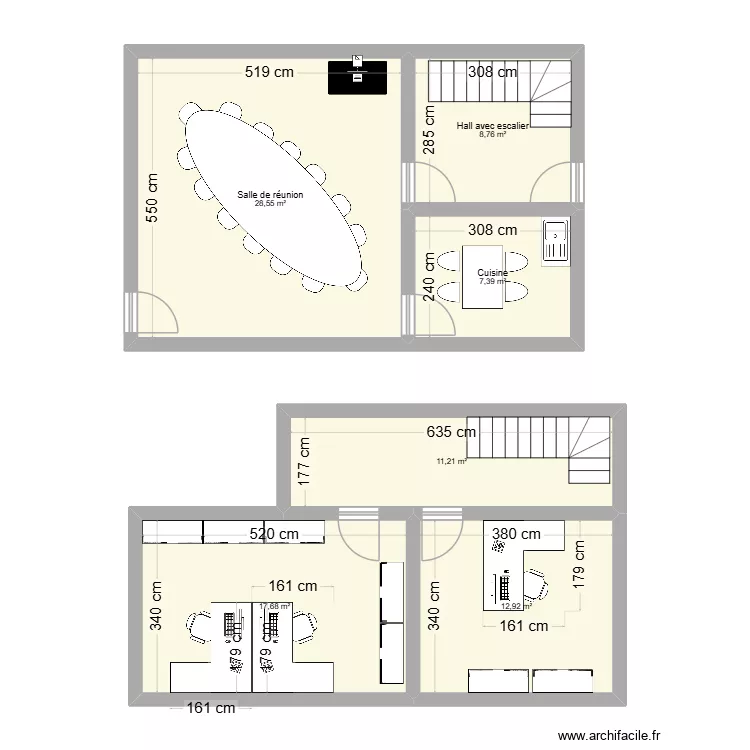 bureau ville planu. Plan de 6  et 87 m²