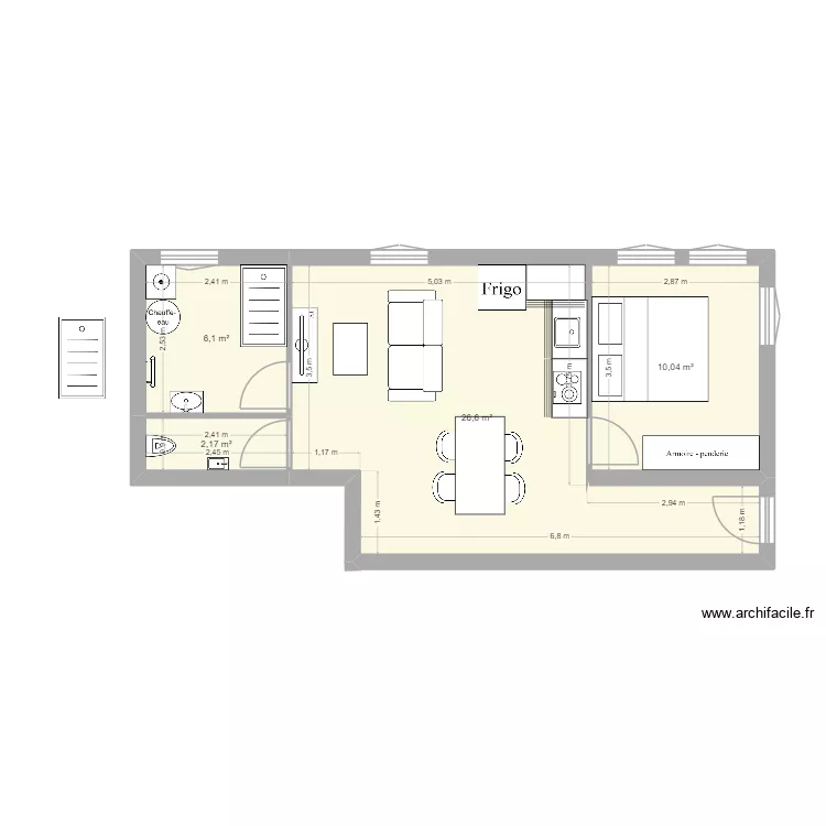 RDC. Plan de 4  et 45 m²