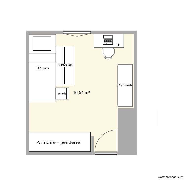 Lehna. Plan de 1 pièce et 17 m2