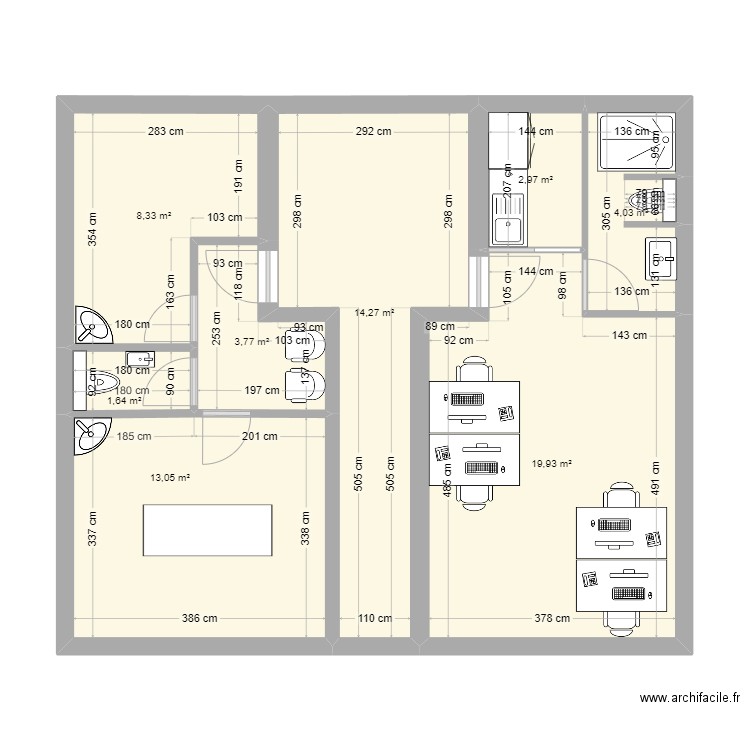 Saint Joseph RDC // V3. Plan de 8 pièces et 68 m2