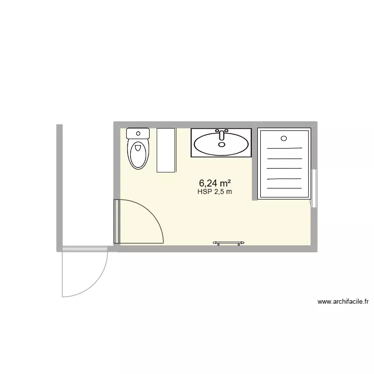 Douche fen&ecirc;tre. Plan de 1 Pièce et 6 m²