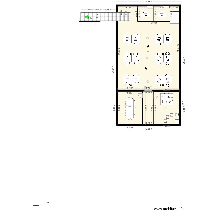 Open space. Plan de 6 pièces et 286 m2