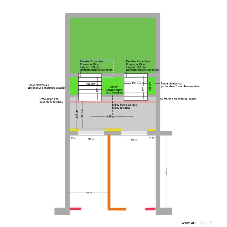 Construction Banning 83 Rez Jardin - Détails cour anglaise. Plan de 5 pièces et 39 m2
