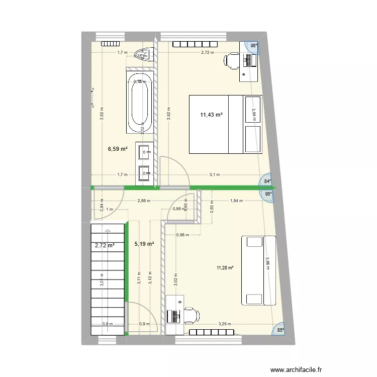 R+1 , QSD. Plan de 5  et 37 m²