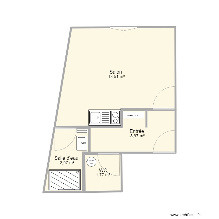 Studio Ben. Plan de 4 pièces et 22 m2