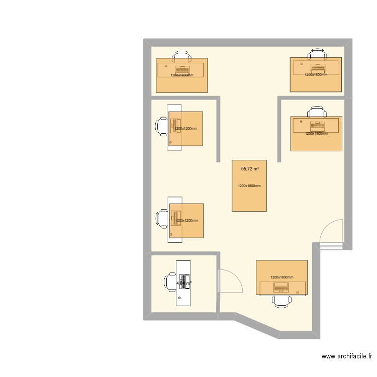 icp. Plan de 2 pièces et 60 m2