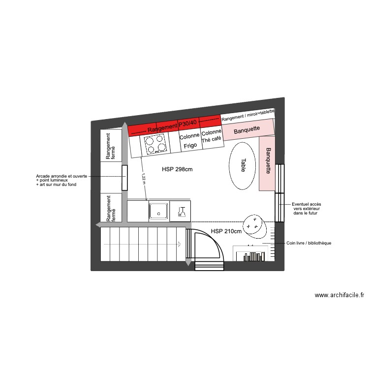 Capucines 20 Alcove coin à manger. Plan de 3 pièces et 18 m2