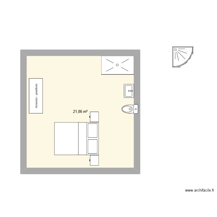 meublé. Plan de 1 pièce et 22 m2