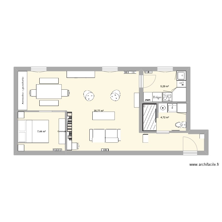 Plan Gabrielle/Louis. Plan de 4 pièces et 53 m2