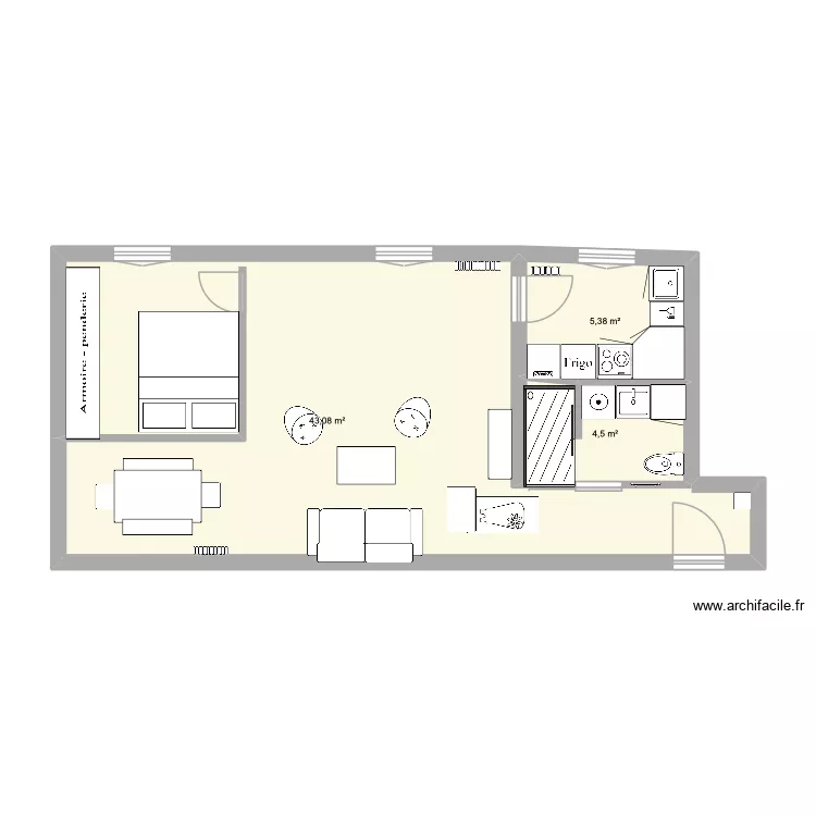 Plan Gabrielle/Louis. Plan de 3  et 53 m²