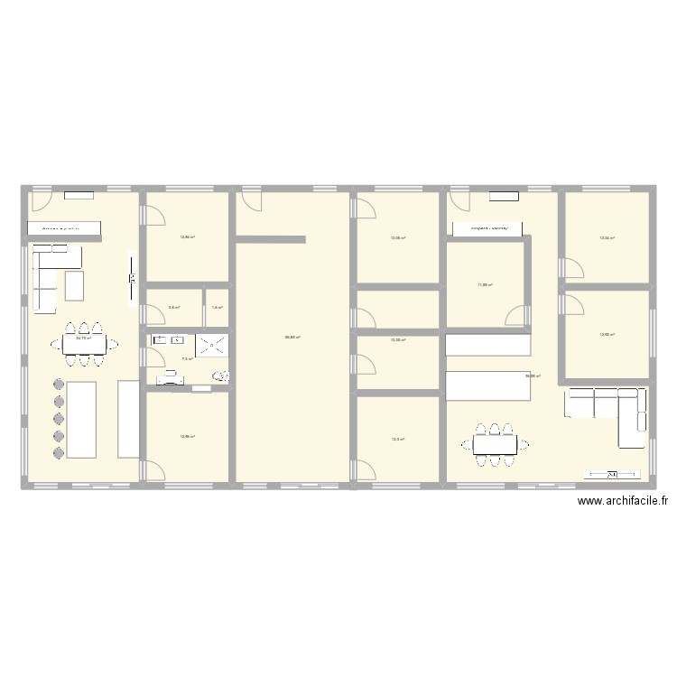 construction. Plan de 14 pièces et 283 m2