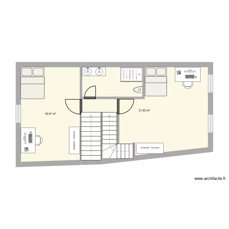 1er &eacute;tage. Plan de 2  et 48 m²