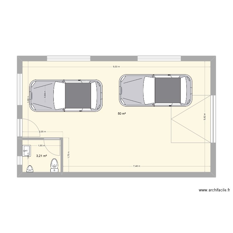 Garage. Plan de 2 pièces et 53 m2