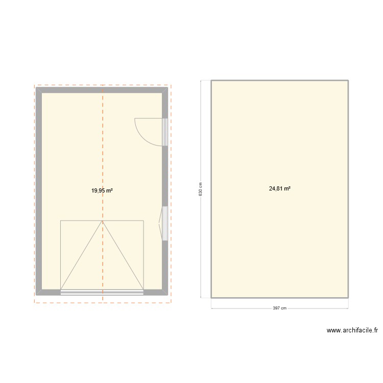 jardin. Plan de 2 pièces et 45 m2