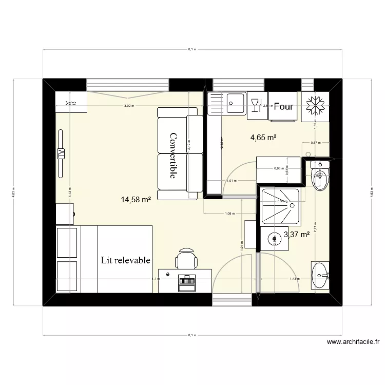 Marguerite 6. Plan de 3  et 23 m²