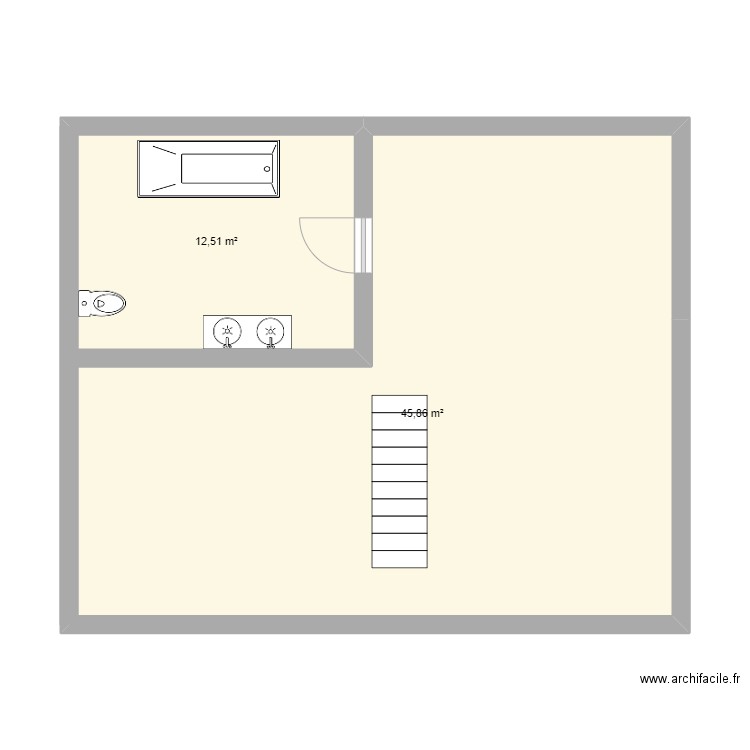 Combles. Plan de 2 pièces et 58 m2