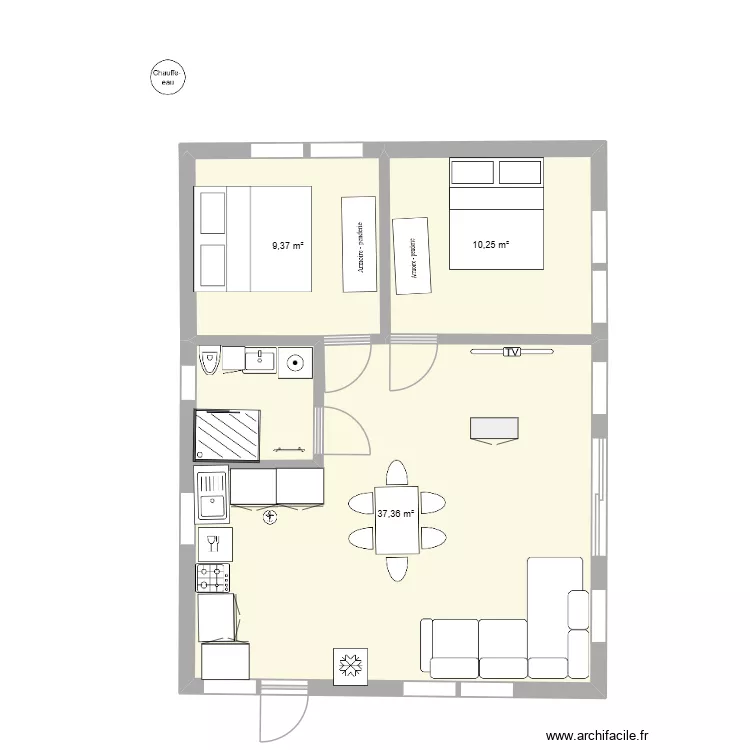 Ambialet neutre. Plan de 3  et 57 m²