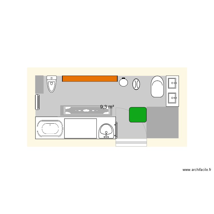 Salle de bain Ananas B. Plan de 1 pièce et 9 m2