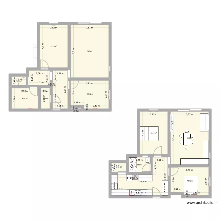 L&L. Plan de 14  et 123 m²