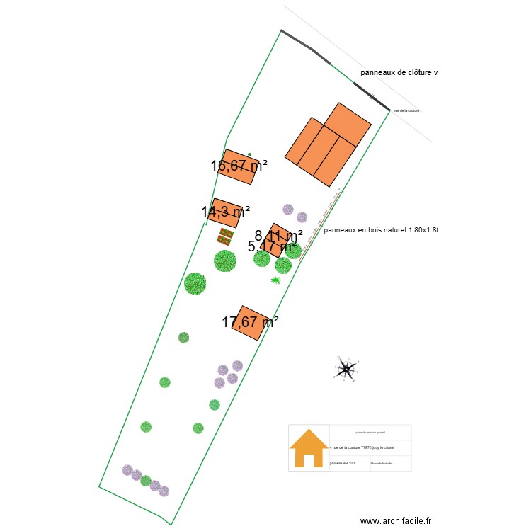 plan de masse. Plan de 5 pièces et 62 m2