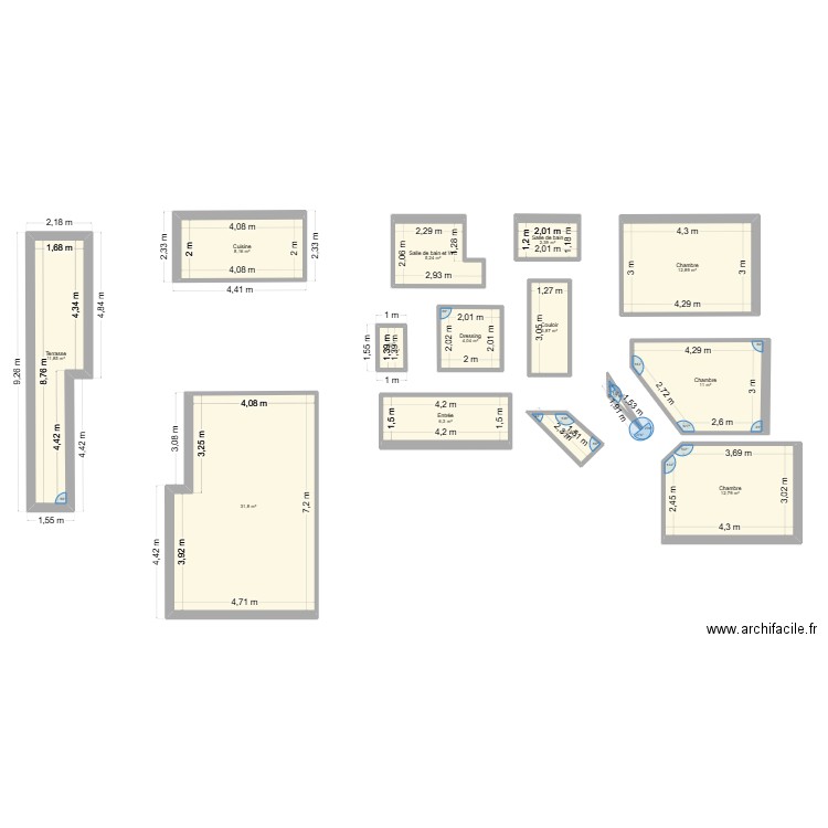 Vincennes pieces seules. Plan de 14 pièces et 113 m2