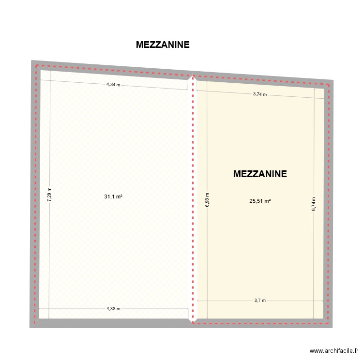 MEZZANINE MASSARDIER ROMANE. Plan de 2 pièces et 57 m2