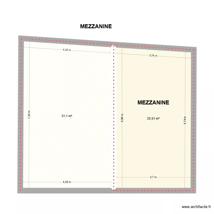 MEZZANINE MASSARDIER ROMANE. Plan de 