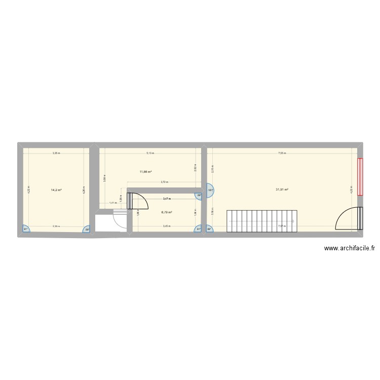 pav. Plan de 4 pièces et 65 m2