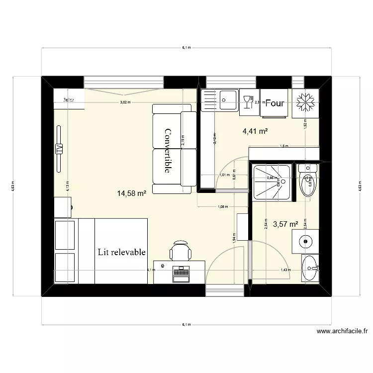 Marguerite 4. Plan de 3 pièces et 23 m² Marguerite 4. Plan de 3 pièces et 23 m²