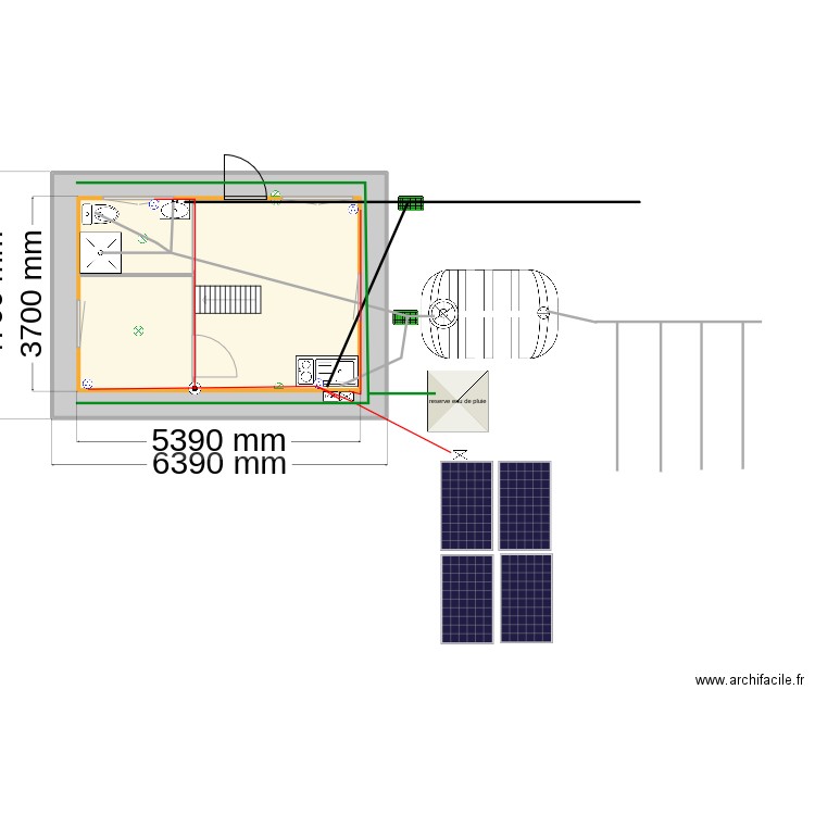 detail abri. Plan de 4 pièces et 48 m2