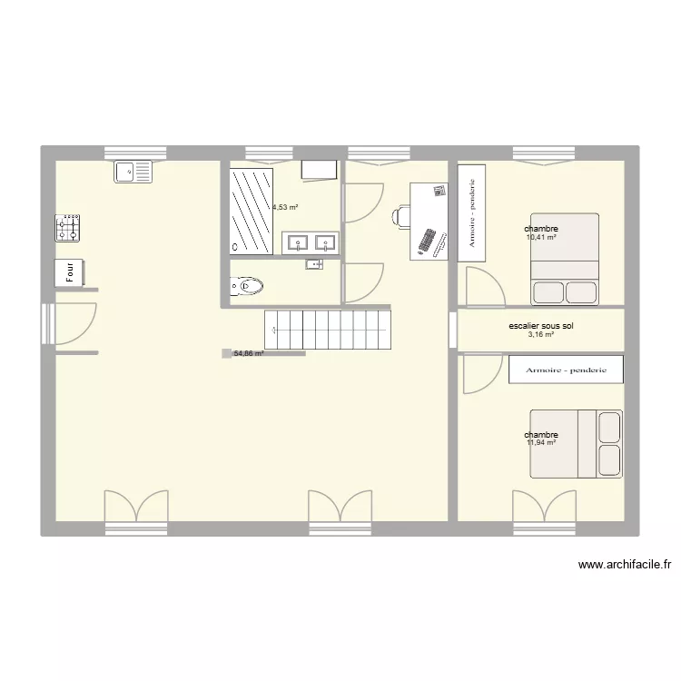 plan envisag&eacute; v3 Quarte escalier dans couloir. Plan de 5 Pièces et 85 m²