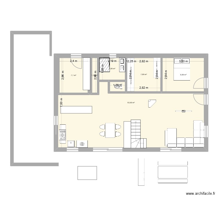 RdC 2. Plan de 7 pièces et 124 m2