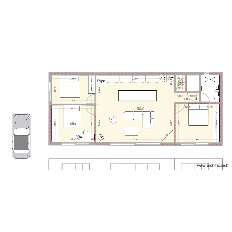 Projet Corse BUREAU. Plan de 3  et 84 m²