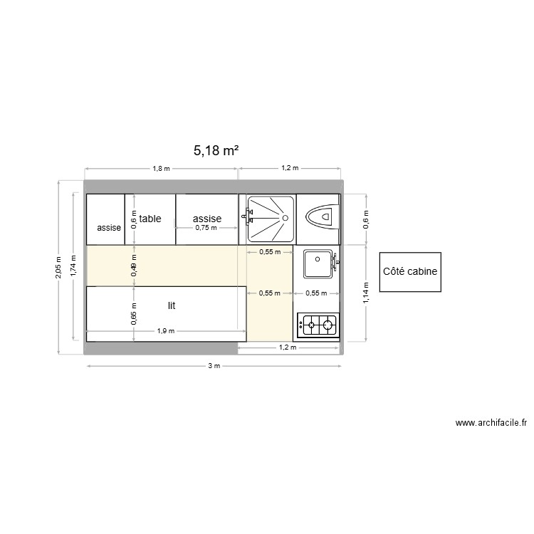 MASTER DINETTE. Plan de 1 pièce et 5 m2