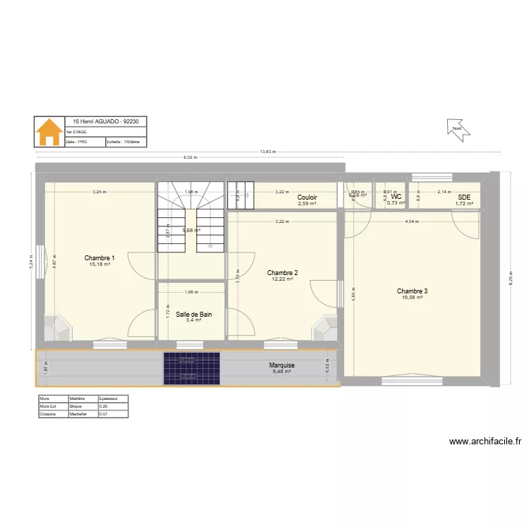 15 HA 1ER ETAGE. Plan de 