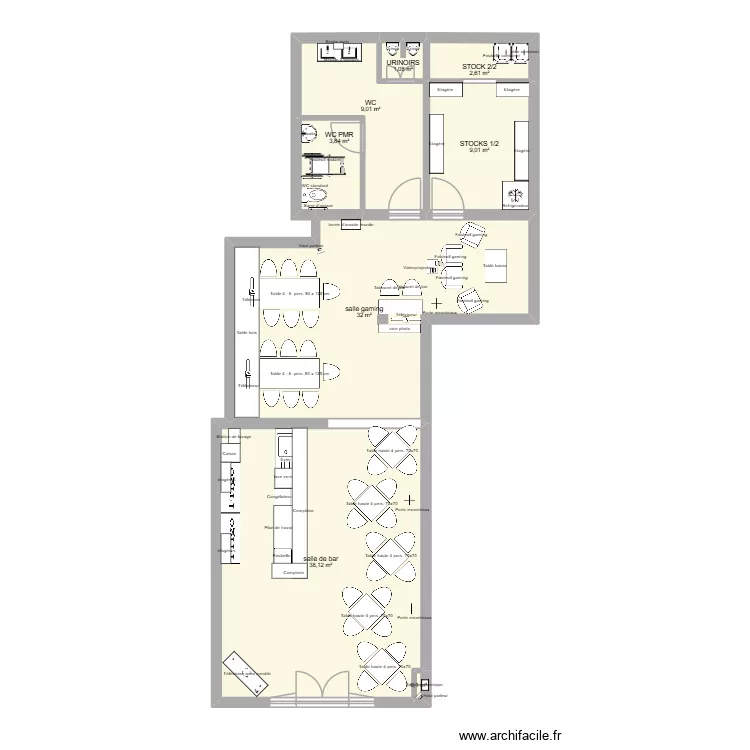IUT - bar v3. Plan de 8 pièces et 96 m²