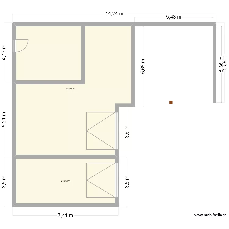 garage actuel. Plan de 2  et 89 m²