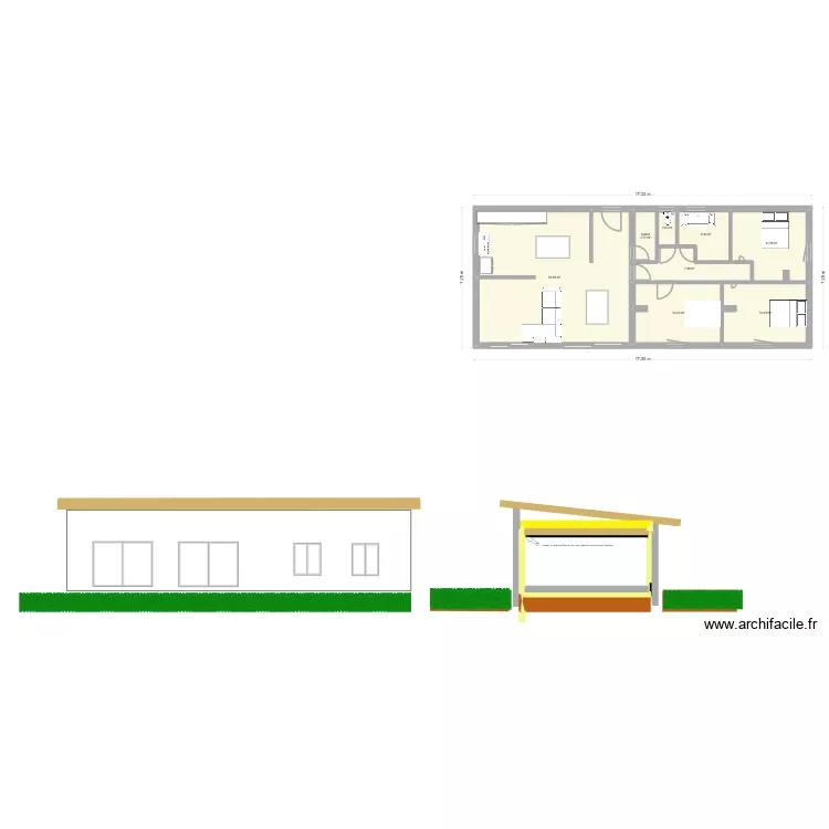 Plan maison longueur. Plan de 8  et 108 m²