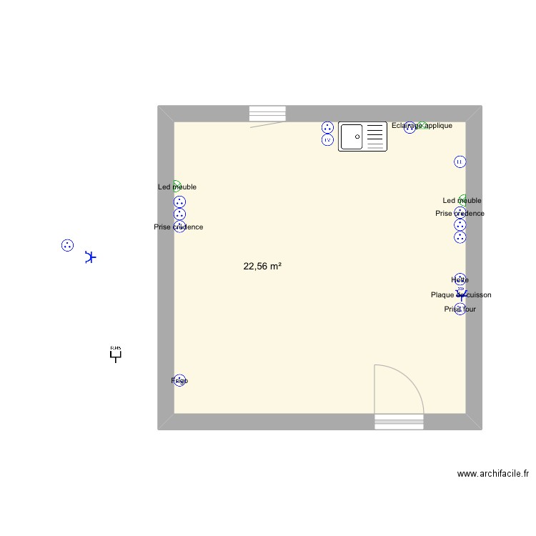 Démarque. Plan de 1 pièce et 23 m2