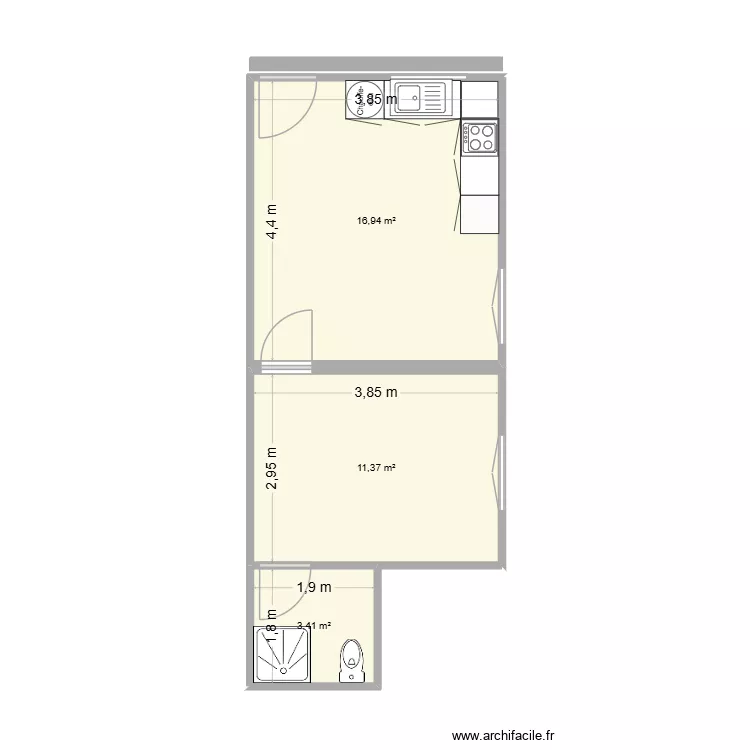 PLANO CAPUCHO 1-B. Plan de 3 Pièces et 32 m²