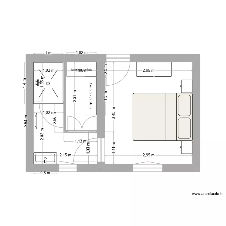 salle d'eau parentale. Plan de 4 Pièces et 17 m²