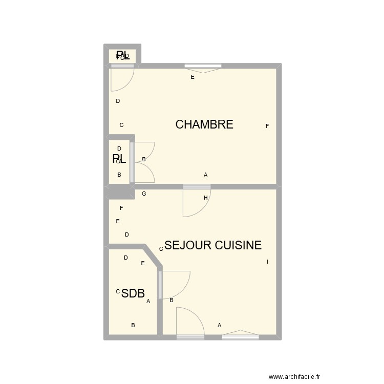 PLAN STUDIO CASERNETTE  PLB. Plan de 6 pièces et 20 m2