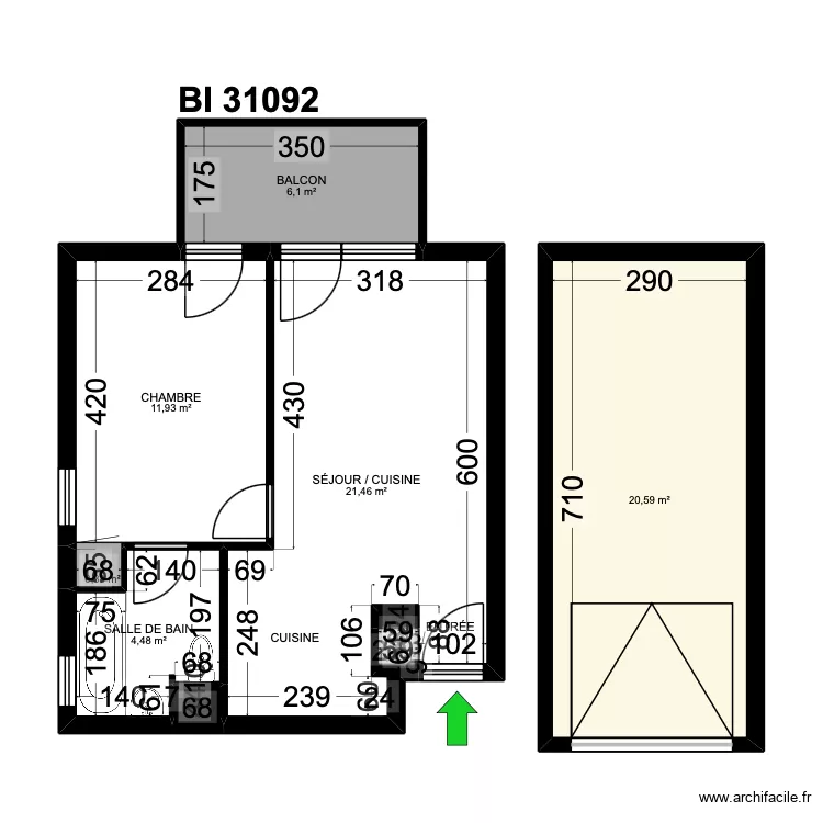 BI 31092. Plan de 9  et 66 m²