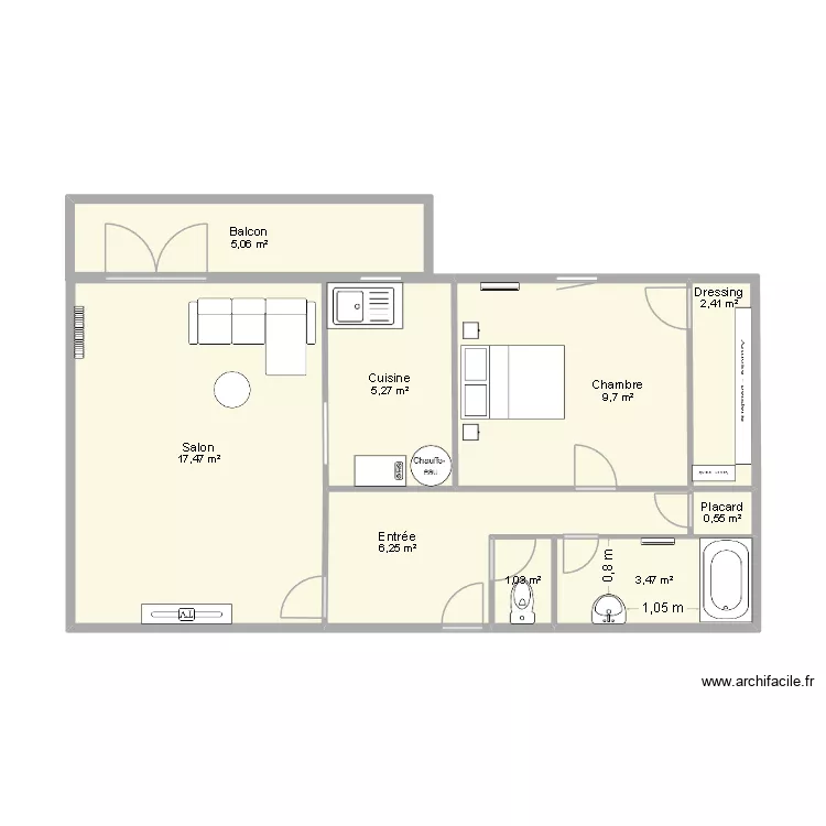 zoning jabes. Plan de 9  et 51 m²
