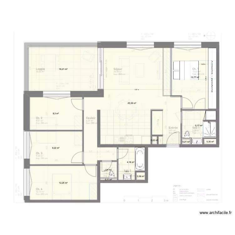 Plan de Base L+G Edit 2. Plan de 14  et 116 m²
