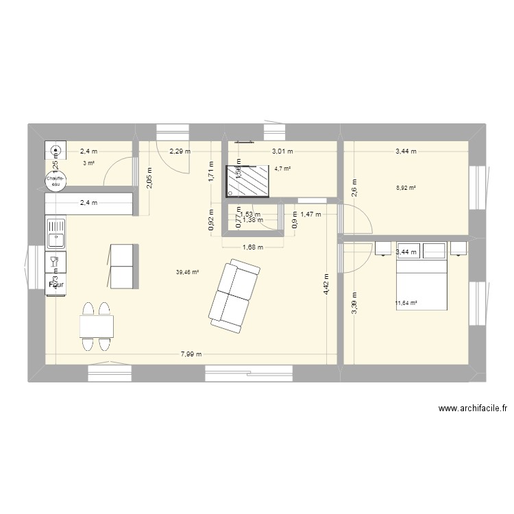plan sans garage. Plan de 5 pièces et 68 m2